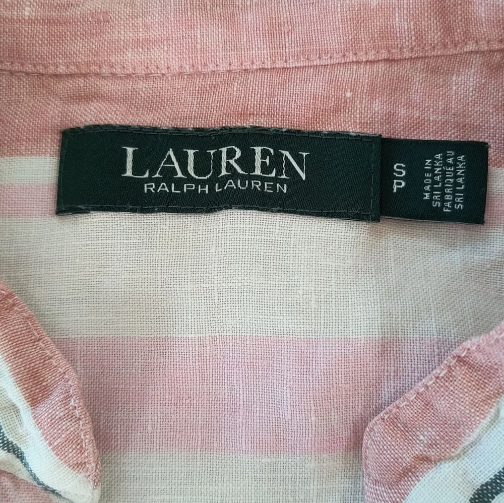 Lauren Ralph Lauren Pink and White Striped 100% Linen Women's Blouse - Picture 7 of 7